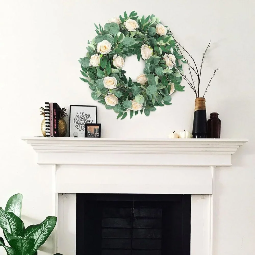 Eucalyptus Garland 6.56 Ft Artificial Greenery with Willow Leaves Roses Lush